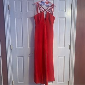 BCBGMAXAZRIA Padma Strappy Slit Gown